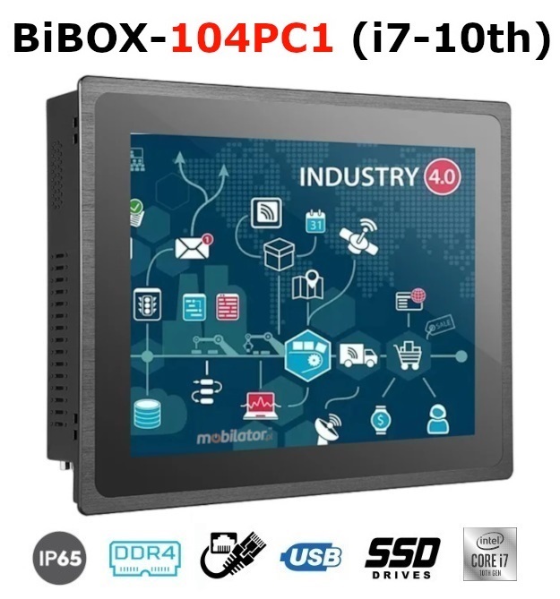 BiBOX-104PC1 (i7-10th) Przemysowy komputer panelowy PanelPC z nowoczesnym procesorem i7-10510U norm odpornoci IP65 na ekran (1xLAN, 4xUSB)