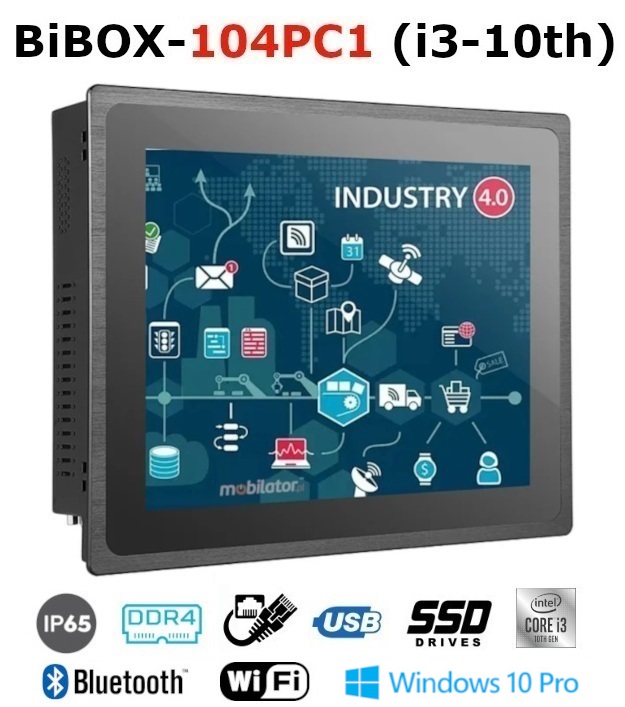 BiBOX-104PC1 (i3-10th) Przemysowy komputer panelowy PanelPC z nowoczesnym procesorem i3 i moduem WiFi + Bluetooth. Licencja WINDOWS 10 PRO