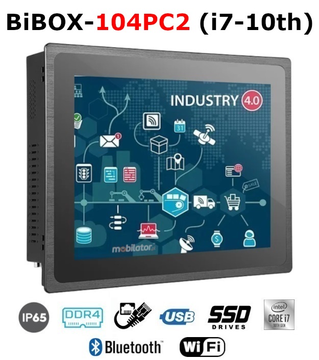BiBOX-104PC2 (i7-10th) 2xLAN - Przemysowy komputer panelowy PanelPC z nowoczesnym procesorem i7-10510U i moduem WiFi + Bluetooth