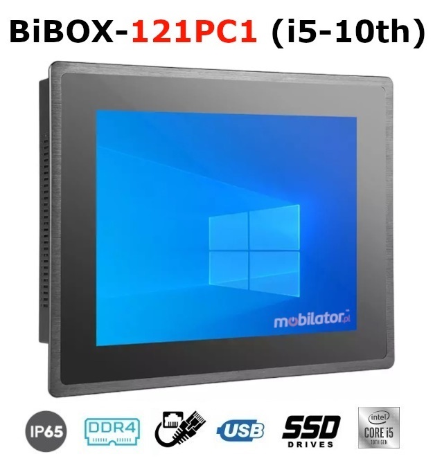 BiBOX-121PC1 (i5-10th) Przemysowy komputer panelowy PanelPC z nowoczesnym procesorem i5 norm odpornoci IP65 na ekran (1xLAN, 4xUSB)