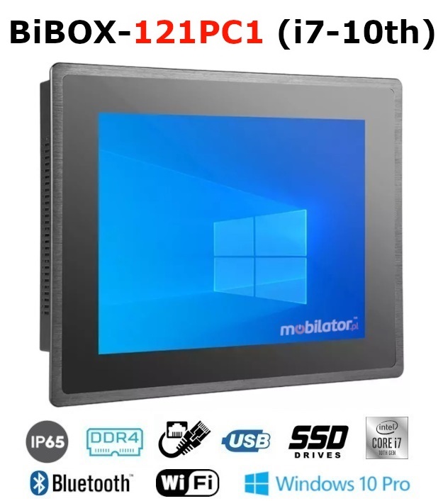 BiBOX-121PC1 (i7-10th) Przemysowy komputer panelowy PanelPC z nowoczesnym procesorem i7-10510U i moduem WiFi + Bluetooth. Licencja WINDOWS 10 PRO