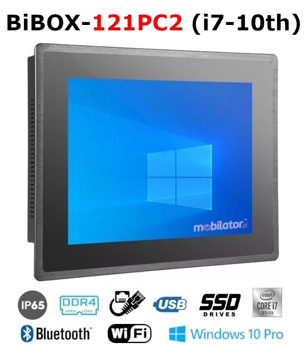 BiBOX-121PC2 (i7-10th) 2xLAN - Przemysowy komputer panelowy PanelPC z nowoczesnym procesorem i7-10510U i moduem WiFi + Bluetooth. Licencja WINDOWS 10 PRO