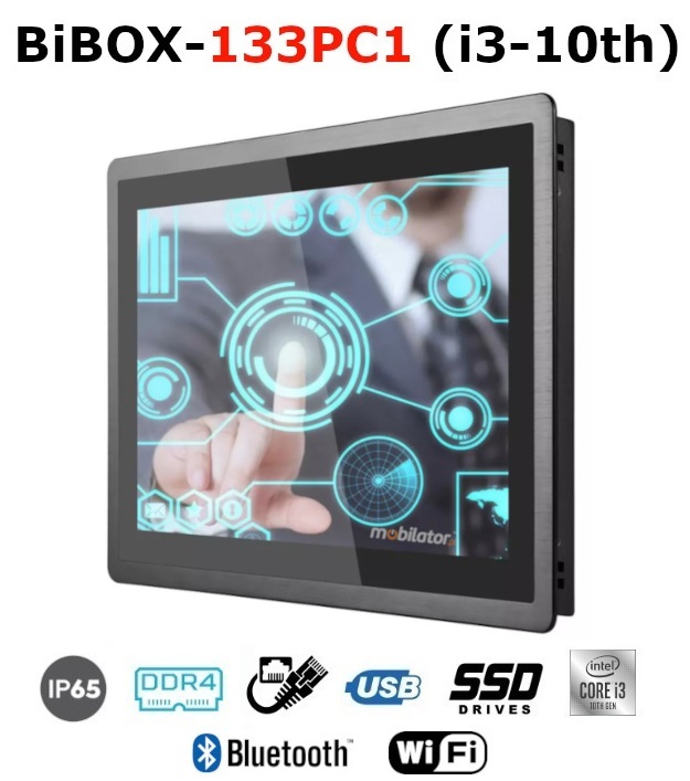 BiBOX-133PC1 (i3-10th) Przemysowy komputer panelowy PanelPC z nowoczesnym procesorem i3 i moduem WiFi + Bluetooth