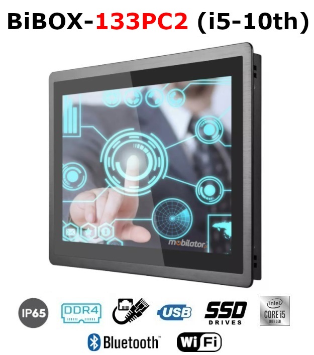 BiBOX-133PC2 (i5-10th) 2xLAN - Przemysowy komputer panelowy PanelPC z nowoczesnym procesorem i5-10210U i moduem WiFi + Bluetooth