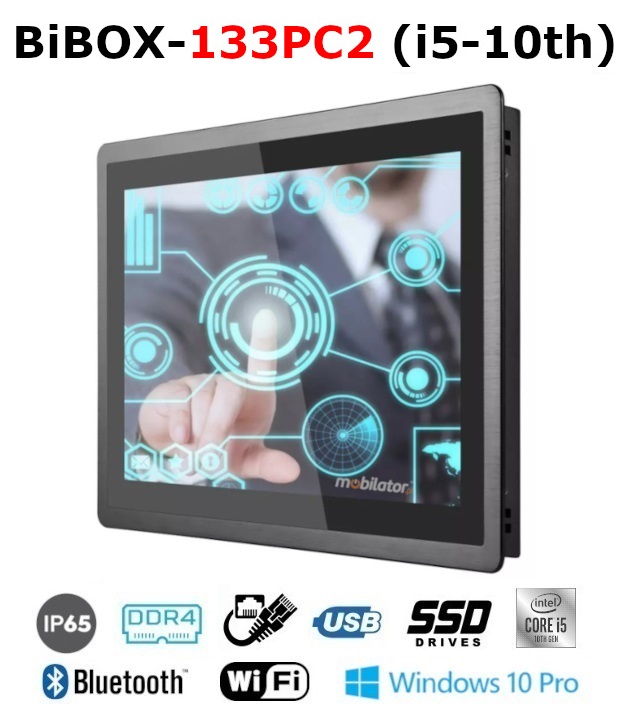 BiBOX-133PC2 (i5-10th) 2xLAN - Przemysowy komputer panelowy PanelPC z nowoczesnym procesorem i5-10210U i moduem WiFi + Bluetooth. Licencja WINDOWS 10 PRO