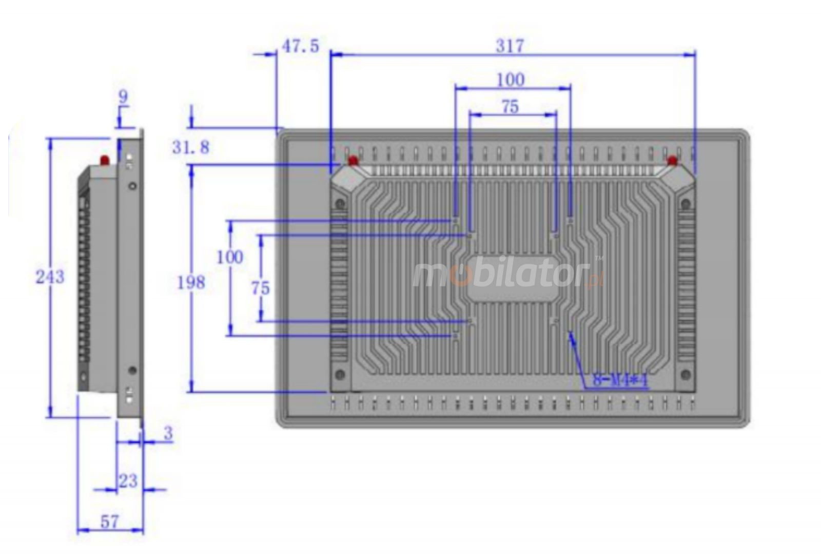 BIBOX-156PC1 wymiary wielozadaniowego panela