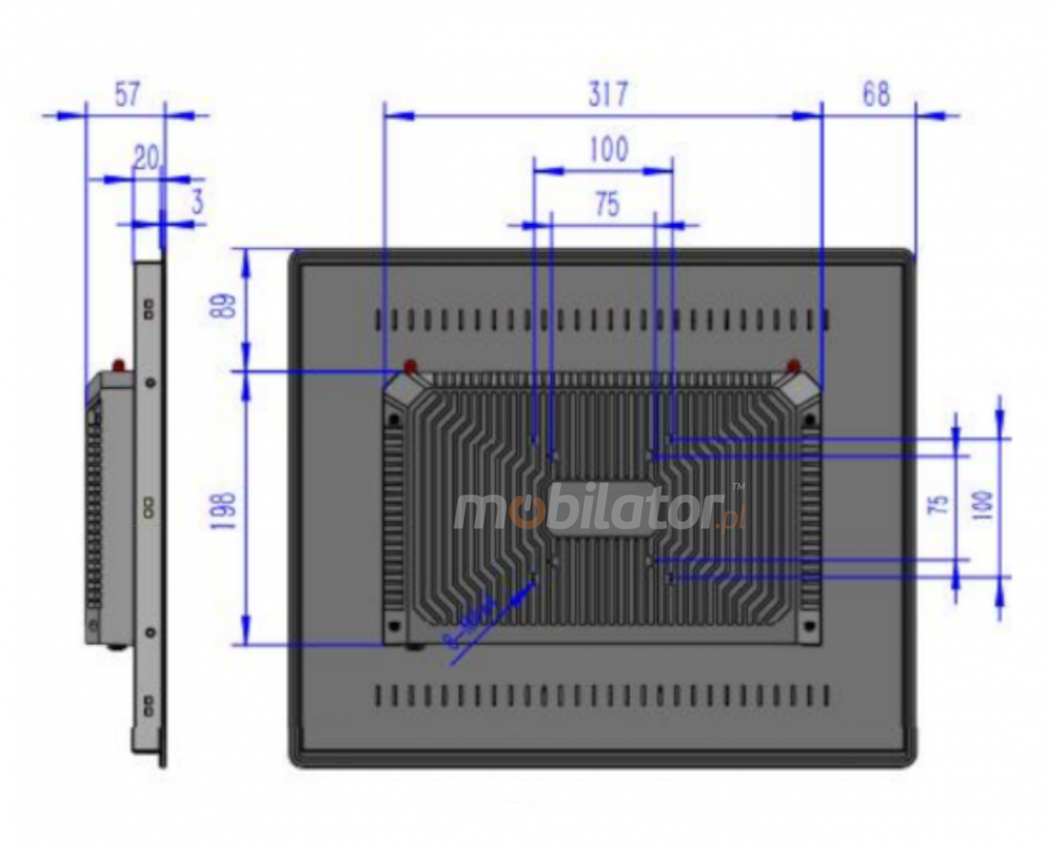 BIBOX-190PC1 wymiary wielozadaniowego panela