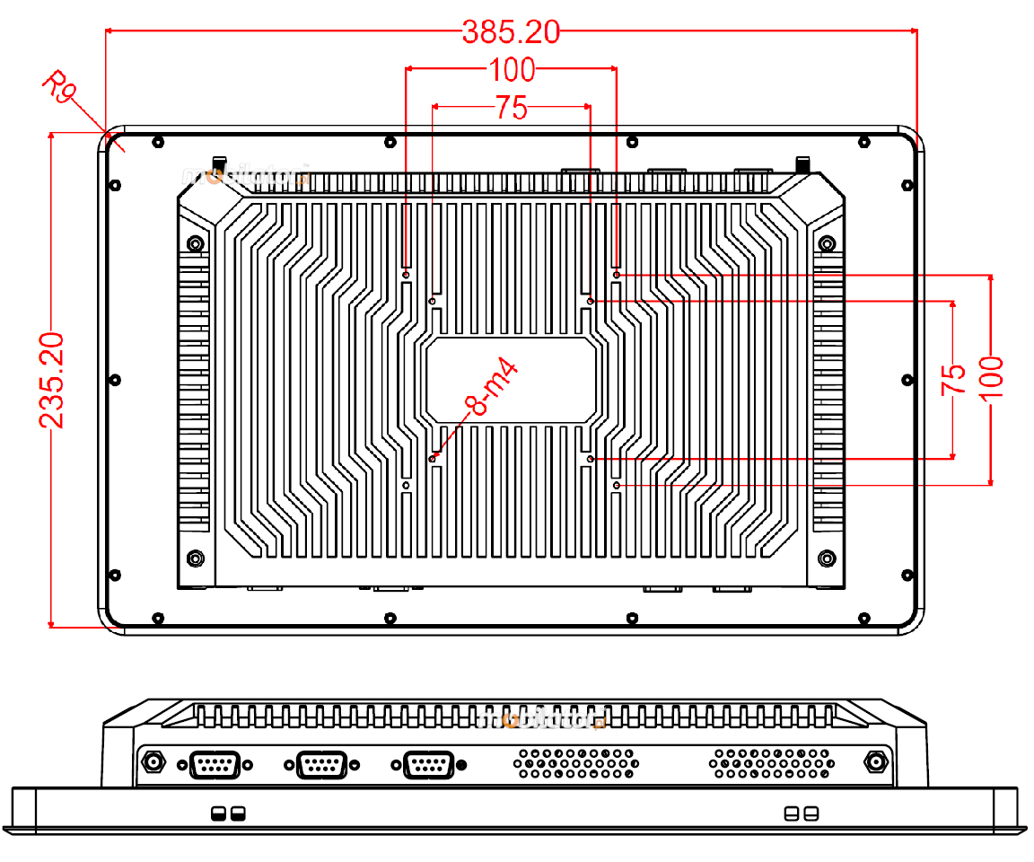 Szczegowe wymiary panelu PC BiBox 156-I510