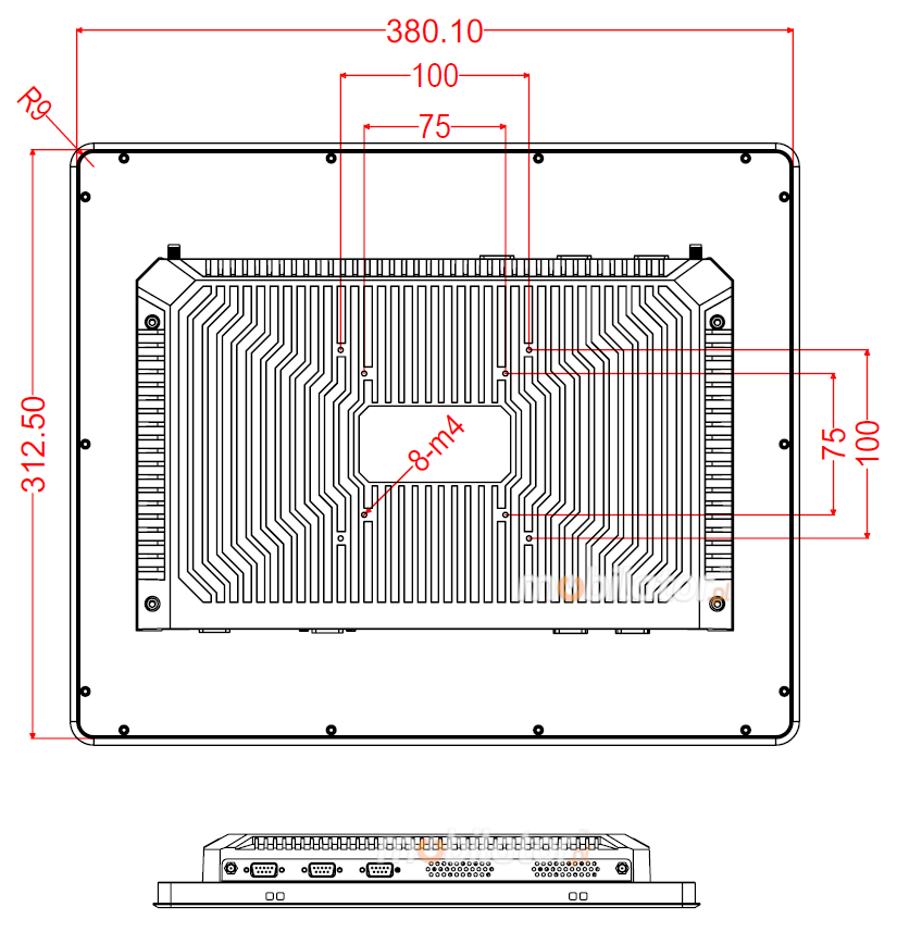 Szczegowe wymiary panelu PC BiBox 17-I58