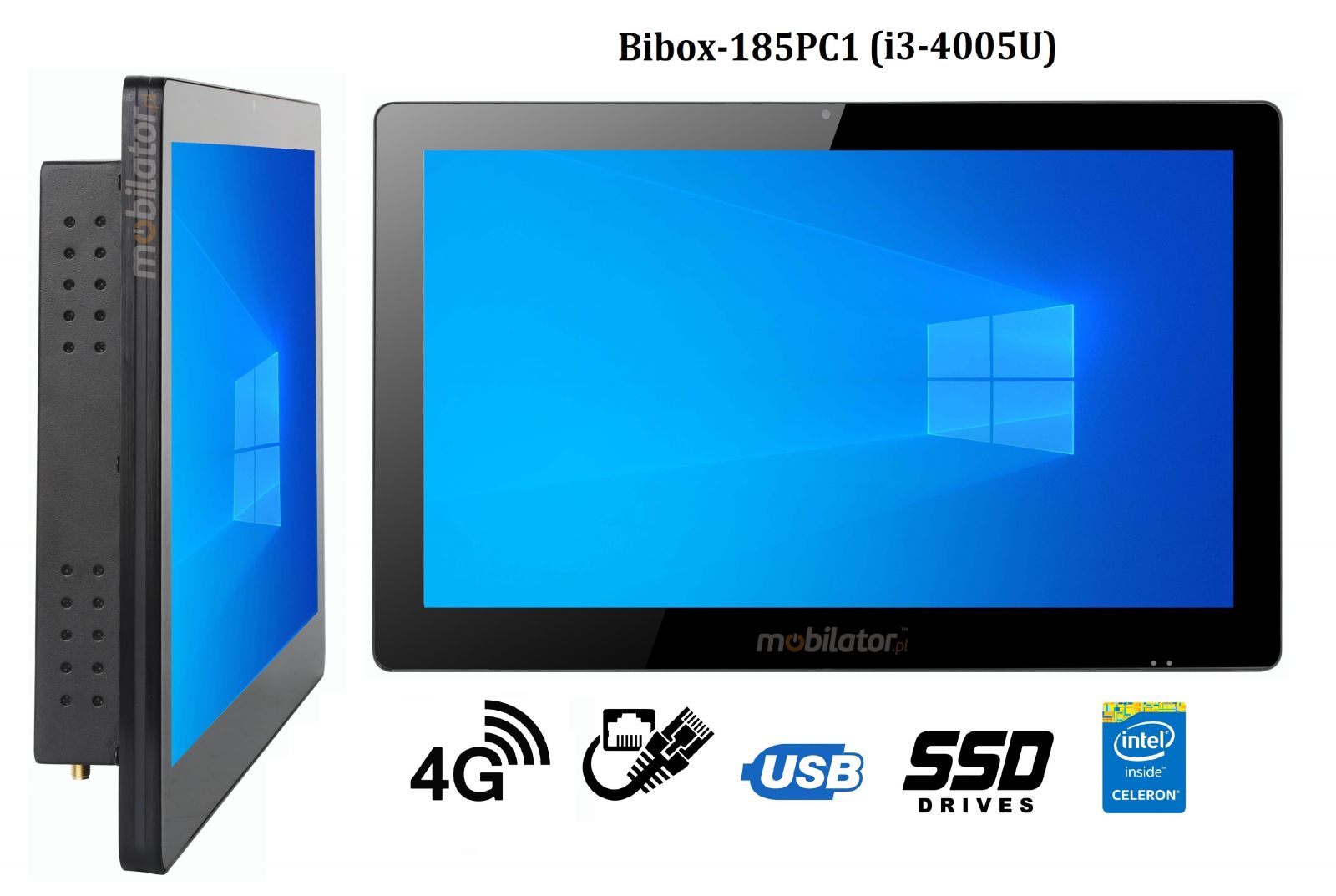 BiBOX-185PC1 (i3-4005U)v.5 - Wzmocniony panel komputerowy z IP65 (odporno woda i py) z dyskiem SSD 256 GB, technologi 4G oraz WiFi