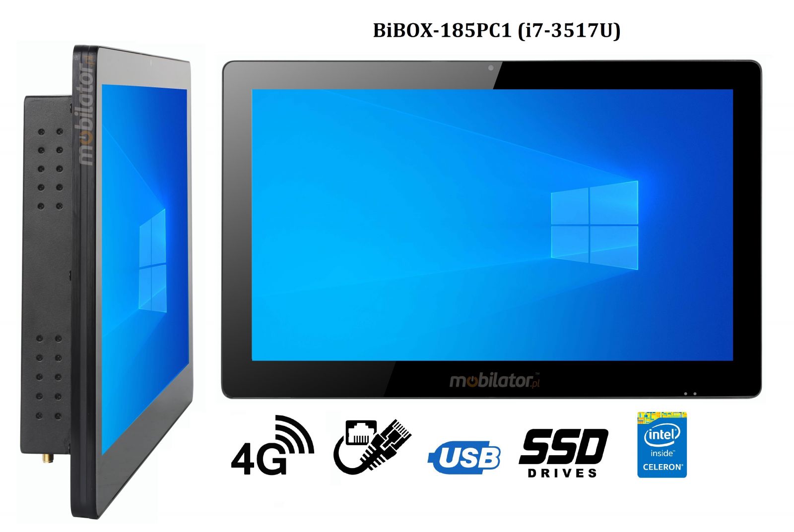 BiBOX-185PC1 (i7-3517U) v.5 - Wzmocniony panel komputerowy z IP65 (odporno woda i py) z dyskiem SSD 256 GB, technologi 4G oraz WiFi
