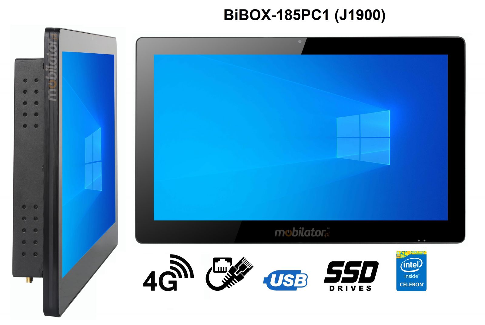 BiBOX-185PC1 (J1900) v.4 - Solidny panel komputerowy z IP65 (wodoszczelny i pyoszczelny ekran), 256 GB SSD, 4G i WiFi