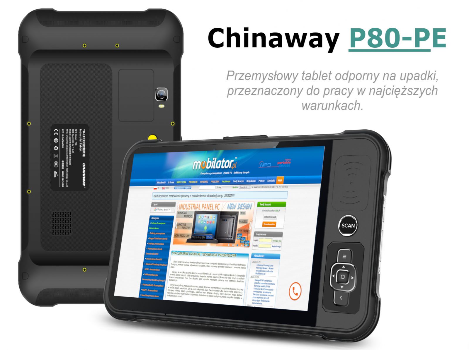 Chainway P80-PE v.6- Przystosowany do przemysu tablet ze specjalnymi przyciskami kierunkowymi, skanerem kodw kreskowych 2D oraz NFC 