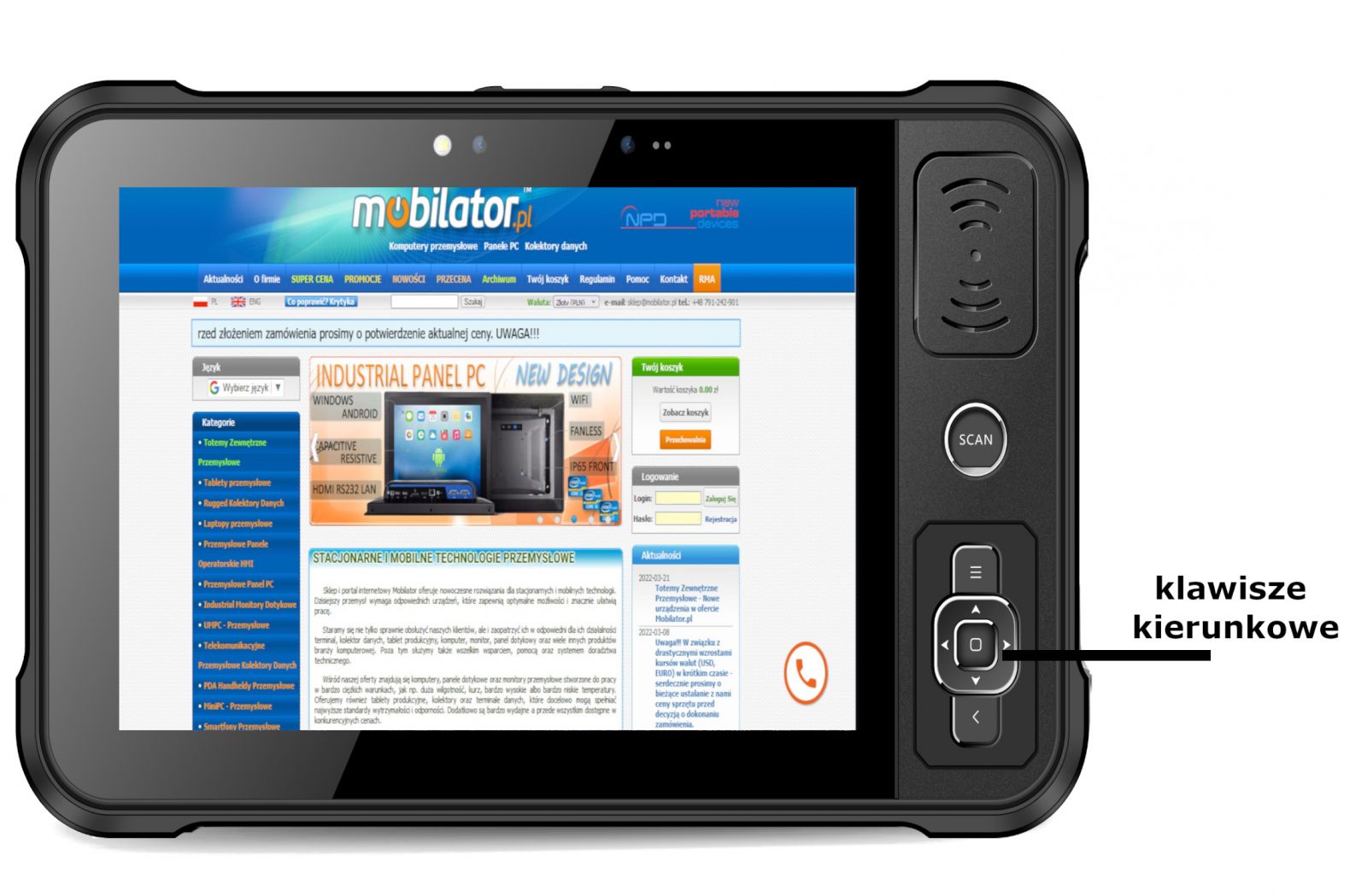 widok Chainway P80-PE wraz z klawiszami kierunkowymi