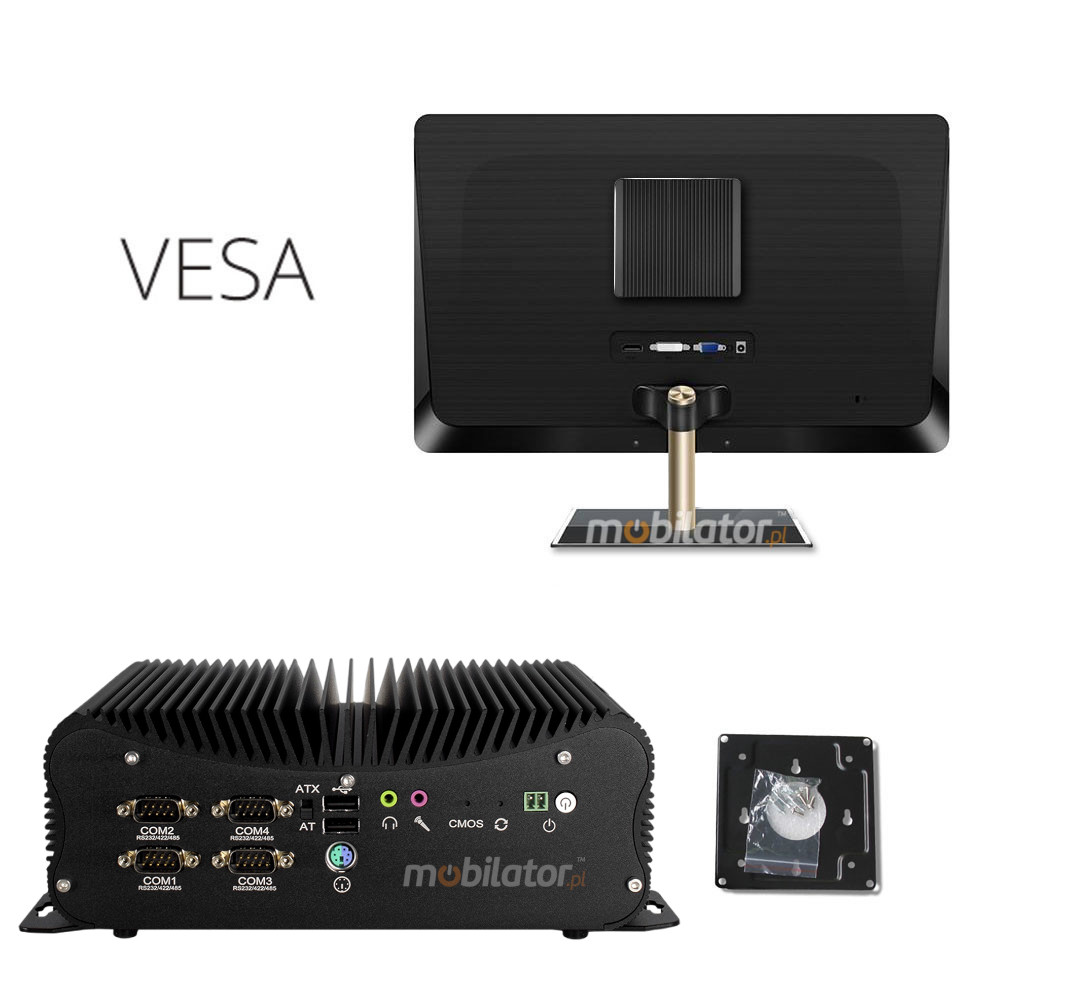 HyBOX 1012B-D4 mały wzmocniony dobrej jakości przemysłowy komputer uchwyt VESA