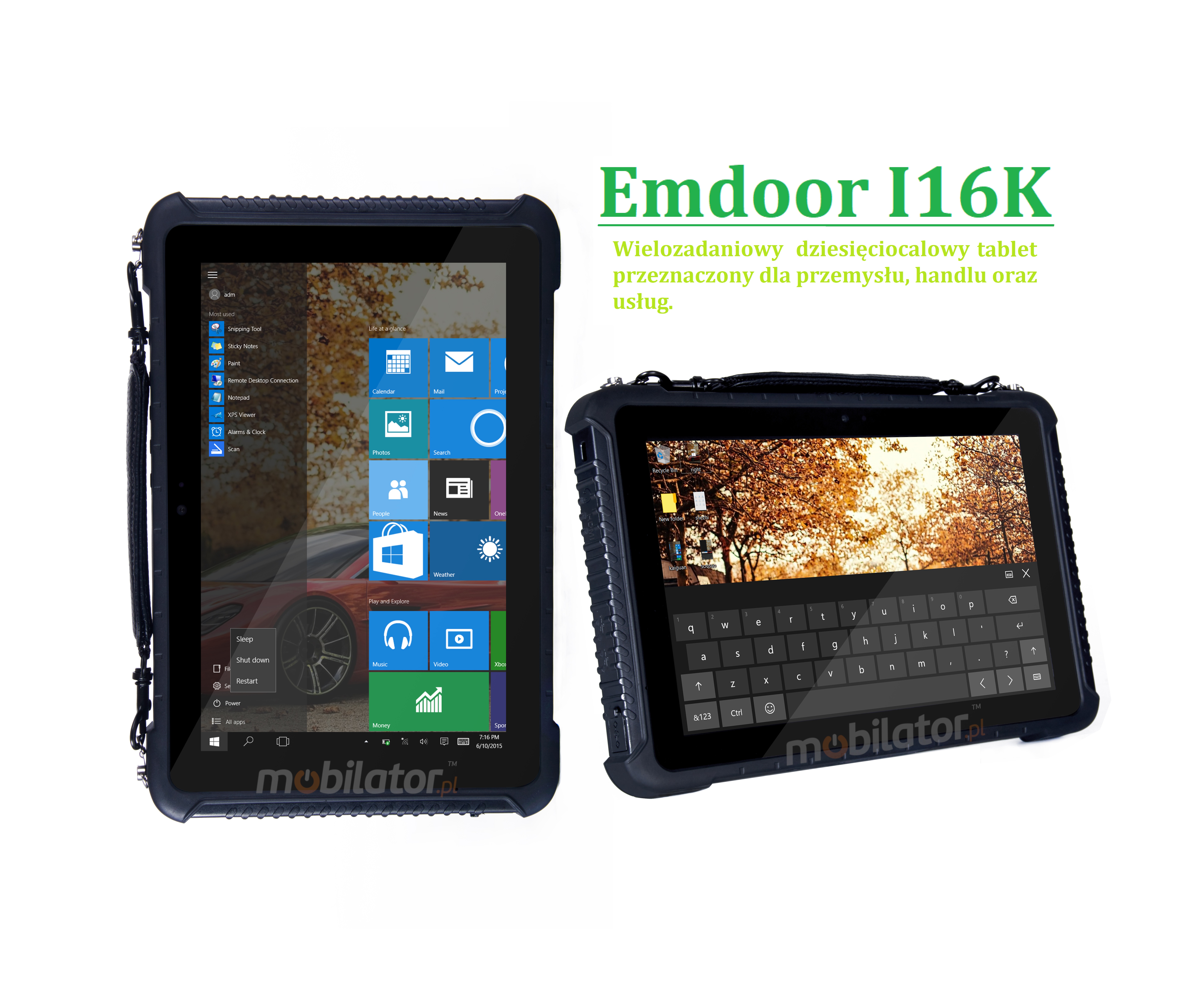 Emdoor I16K v.7 - Wodoodporny 10-calowy tablet z czytnikiem kodw kreskowych 2D Honeywell, IP65 + MIL-STD-810G,4GB RAM, 128GB ROM, BT4.2 i Windows 10 PRO