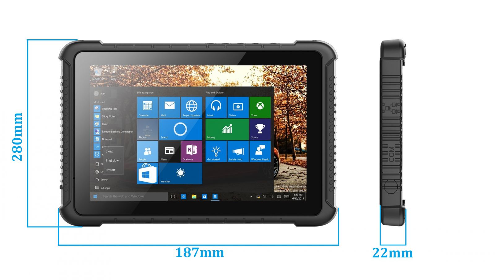 Pyoodporny 10-calowy tablet z czytnikiem kodw kreskowych 1D Honeywell, procesorem Intel Skylake, Windows 10 PRO, 4GB RAM, 128GB ROM - Emdoor I16K v.6
