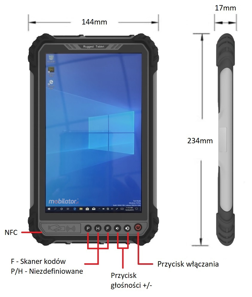 MobiPad M900-TS wymiary przyciski odporny wytrzymay tablet IP65