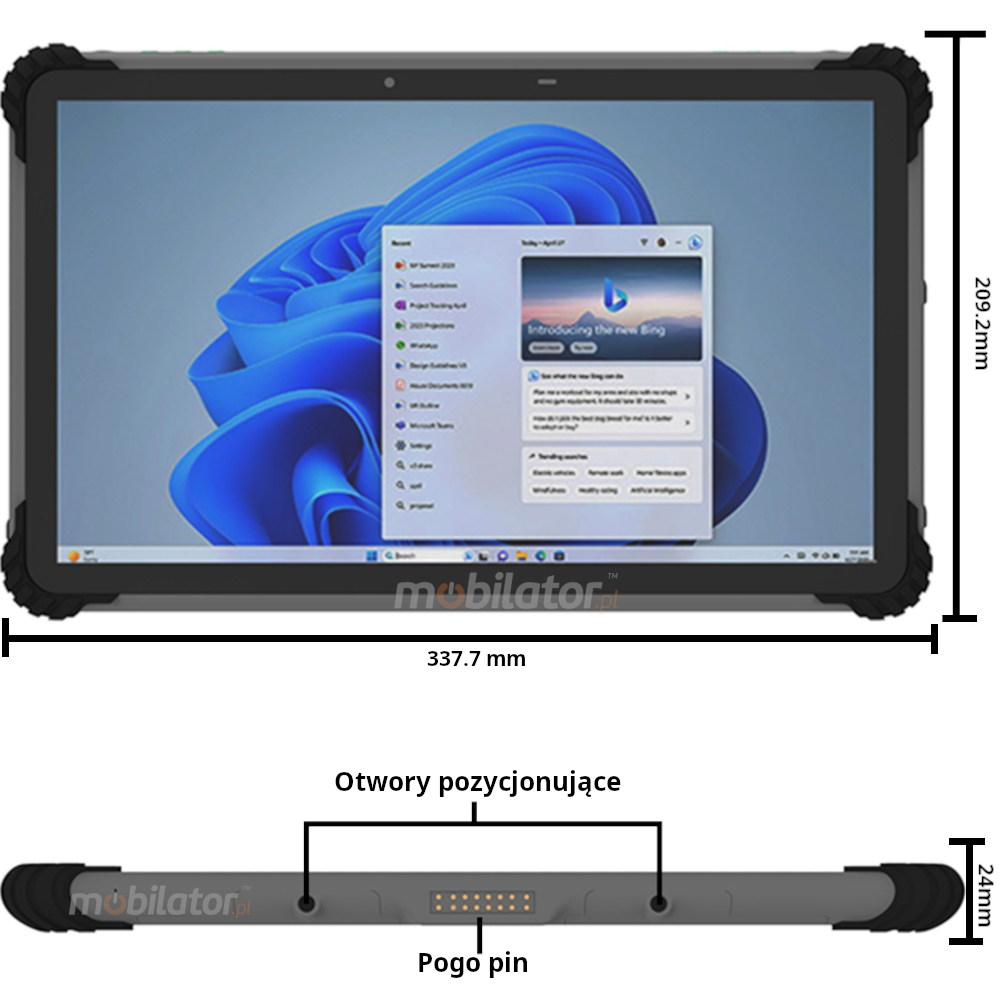 Rozpisane przyciski i wymiary MobiPad T1300U