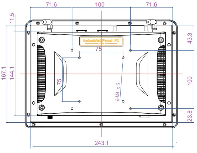Mobitouch 101A-LF Przemysowy komputer panelowy  wymiary produktu