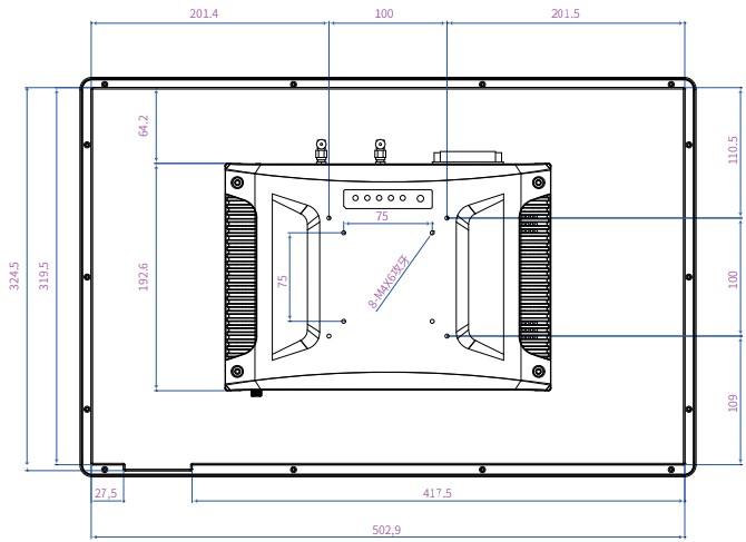 Mobitouch 215A-LF+2D Przemysowy komputer panelowy  wymiary produktu