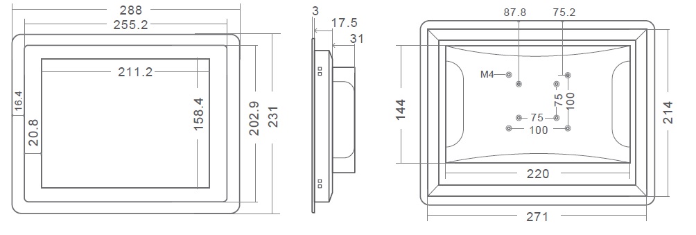 MobiTouch 104RKK4 - 10.4-cala operatorski komputerowy Panel Przemyslowy z pojemnociowym ekranem dotykowym i norm IP65 na panel przedni - ANDROID 7.1
