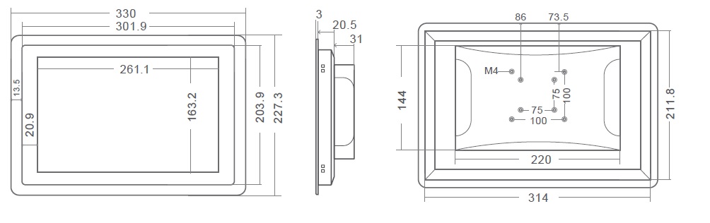 MobiTouch 12RK2 Wide - komputer przemysłowy All in one - 12 cali dotykowy wyświetlacz, system Android 7.1, norma IP65 na przednią część obudowy