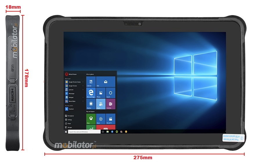 MobiPAD JST11 - Wzmocniony tablet przemysowy IP65, ekran 10.1 cala 1920x1200, High Precision GPS, Intel N5100, 4G, Windows 10, skaner 2D Honeywell N4680, NFC, RJ45, USB 3.0, WiFi, Bluetooth, aparaty 5MPx/13MPx