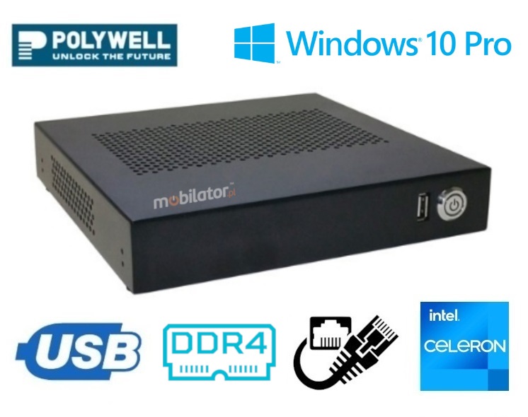 Polywell-J4125AEL2 Celeron may niezawodny szybki i wydajny mini pc Windows 10 Pro