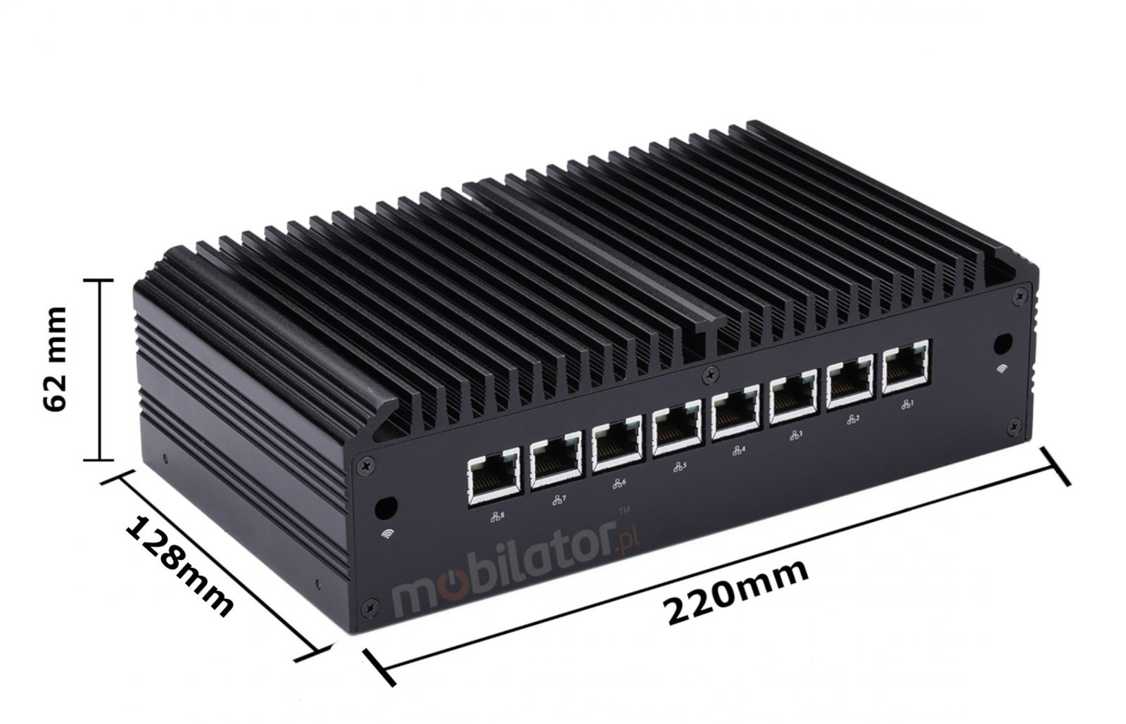 mBOX Q1012GE wymiary, miniPC, wersja 1, 220x 128x62 mm mae rozmiary