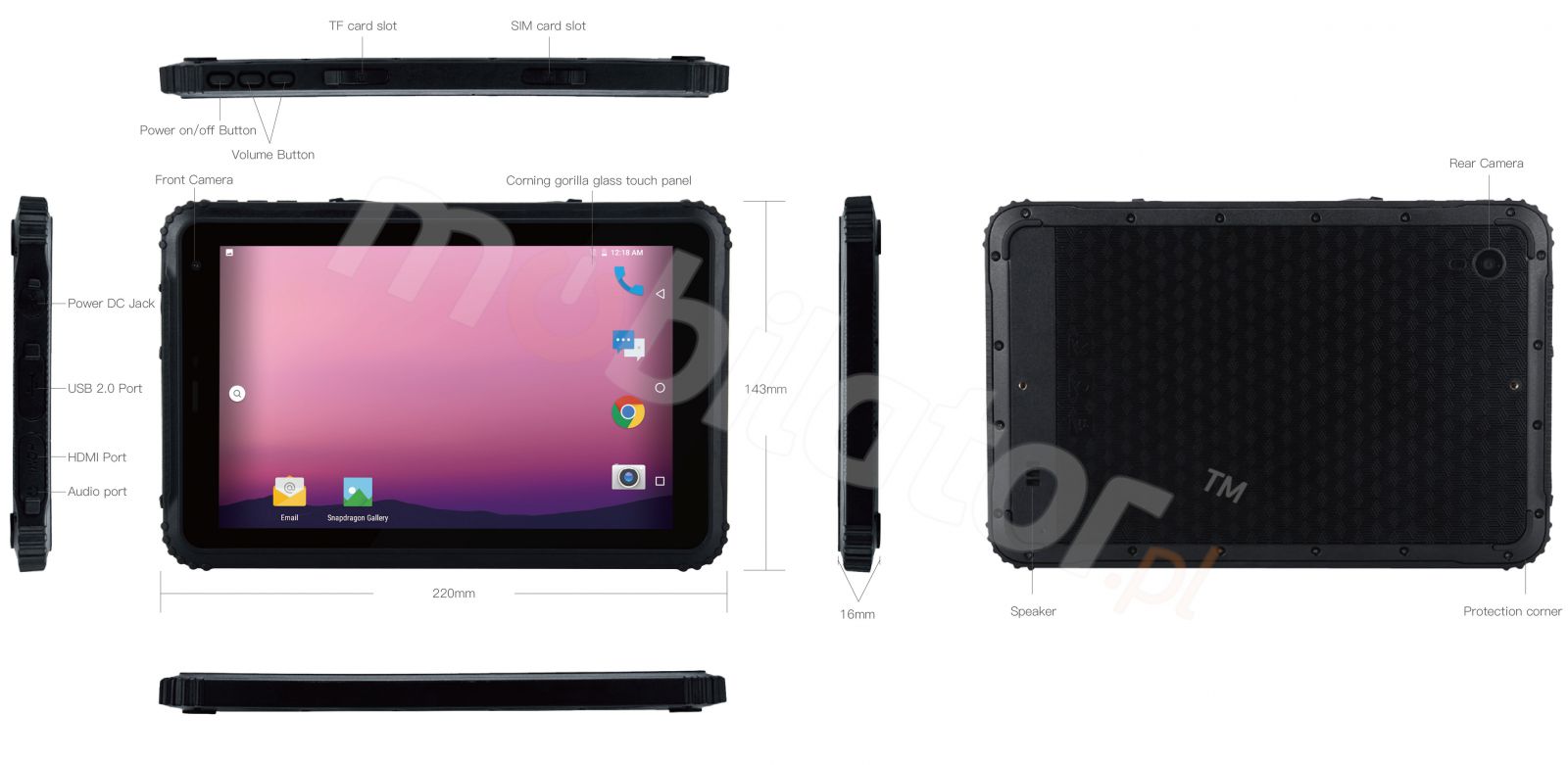 Wytrzymay tablet (IP67 + MIL-STD-810G), 4GB RAM pamici, dysk 64GB, BT 4.1, NFC, AR Film i 4G - Emdoor Q88 v.2