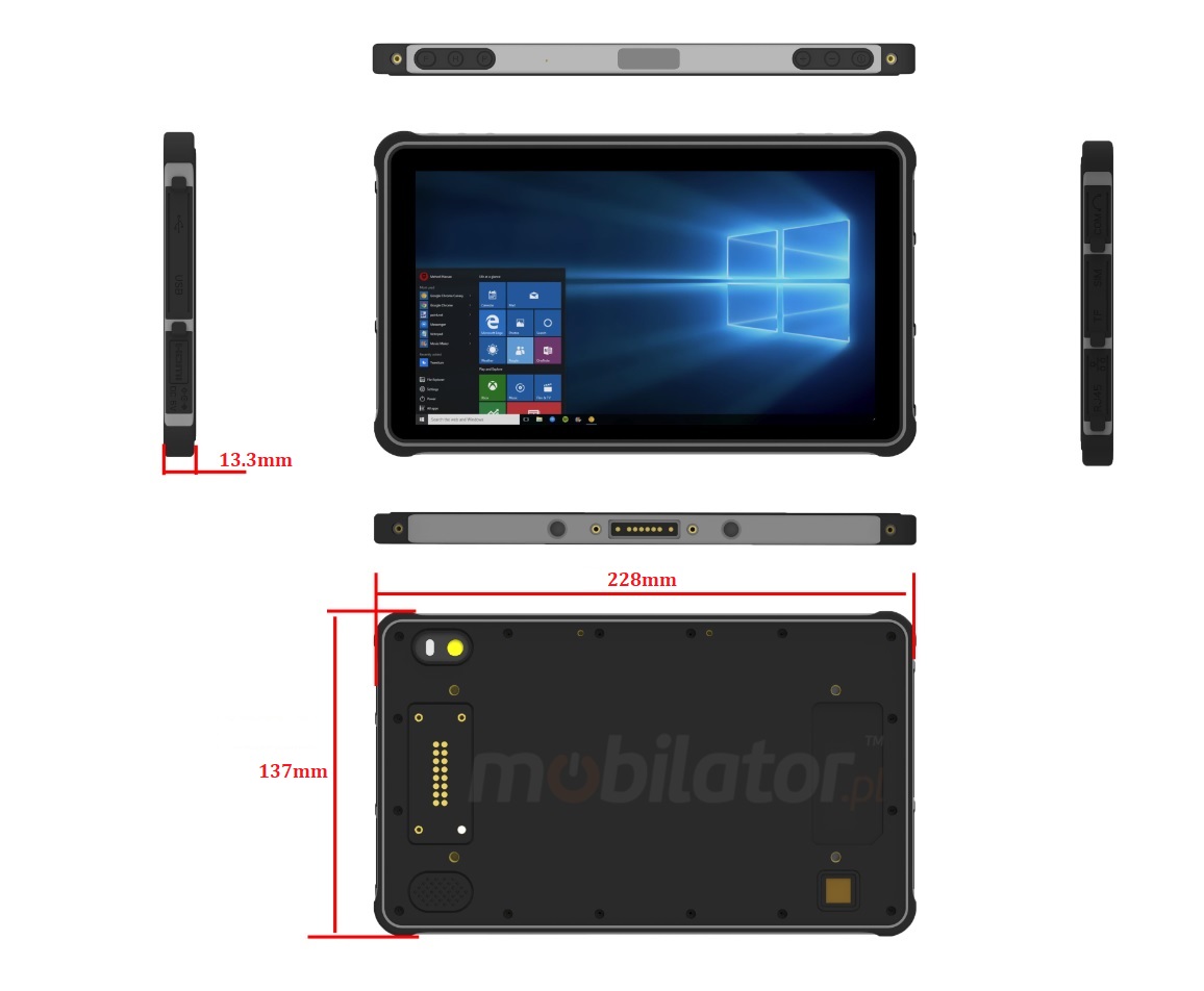Wstrzsoodporny tablet przemysowy ze skanerem kodw 2D Honeywell N3680 i czytnikiem UHF RFID, wysokiej precyzji GPS, NFC , 4G i Bluetooth 4.0, pamici 4GB RAM oraz dyskiem 64GB - MobiPad ST800B v.11