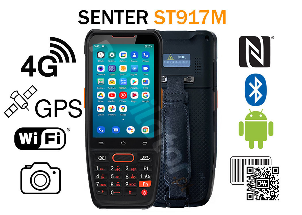 SENTER ST917M v.2 - Wytrzymay, wodoodporny i pyoszczelny kolektor danych z 4G, NFC, BT i WIFI oraz skanerem 2D Honeywell N5703