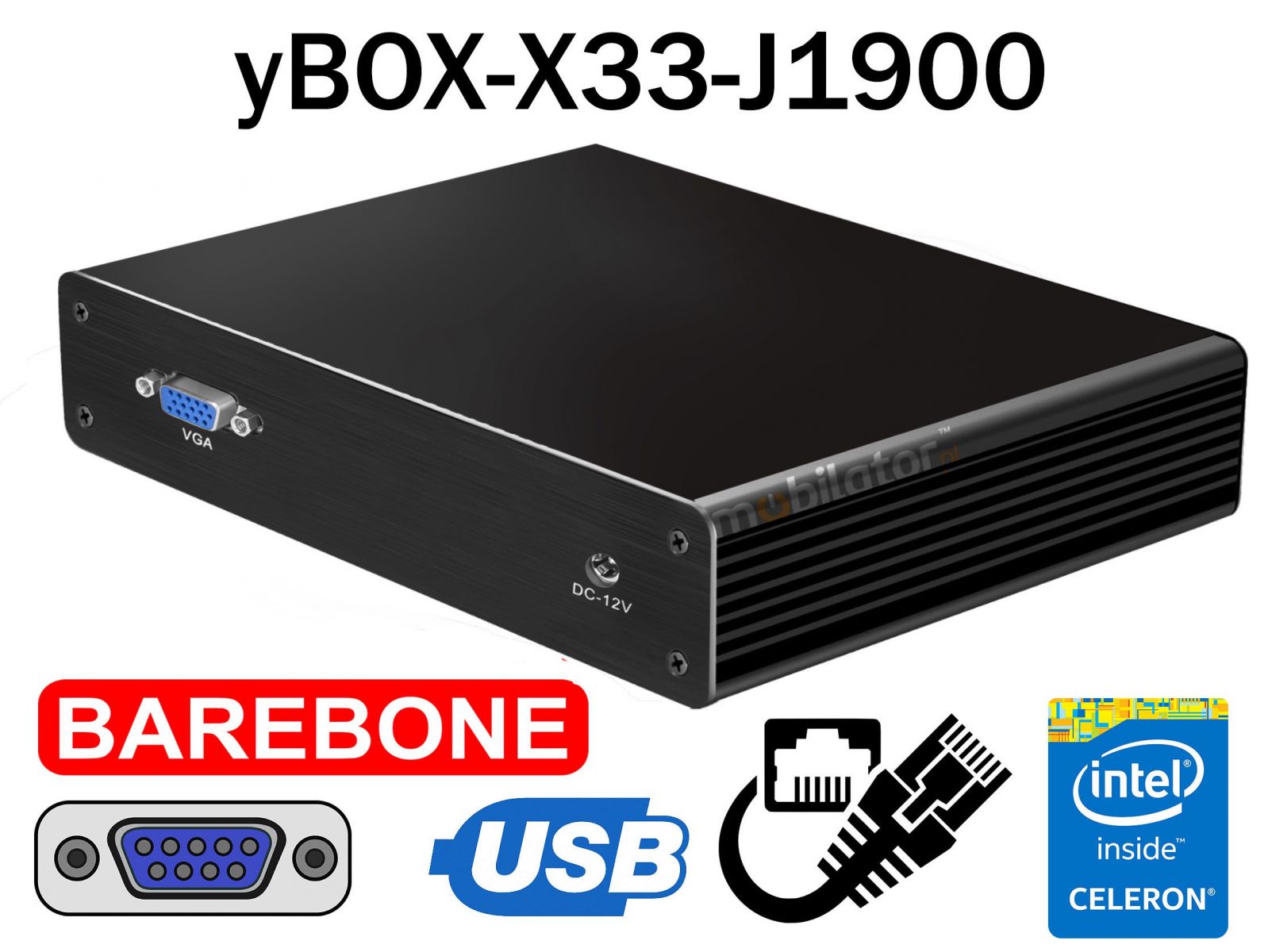 Wzmocniony bud¿etowy ma³y Komputer Przemys³owy Fanless MiniPC yBOX-X33-(6xLAN)-J1900 Barebone