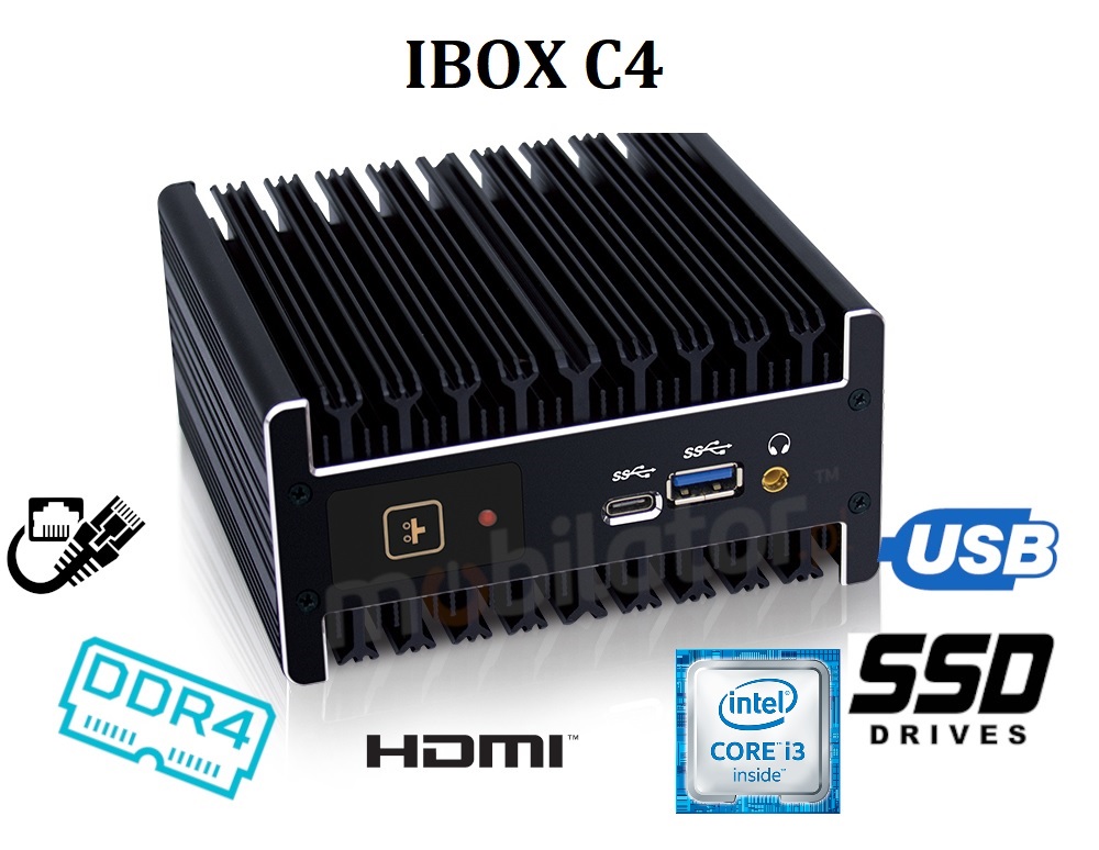 IBOX C4 v.2 - Przemysłowy miniPC z procesorem Intel Core i3, WiFi, BT, 8GB RAM DDR4 i dyskiem 256GB SSD, portem USB i mini DP
