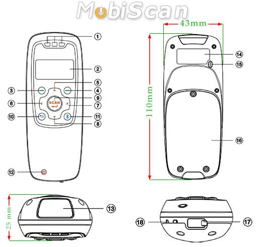 MobiScan Hand Mini MS3398 NEW Bluetooth 2.0 MOBISCAN HAND MINI MS-3398 IP64 Skaner 1D Laser Bezprzewodowy Bluetooth 2.0 Porczny MobiSCAN  Kompatybilny Windows Android IOS mobilator.pl New Portable Devices Mobilne Skanery kodw kreskowych MINI