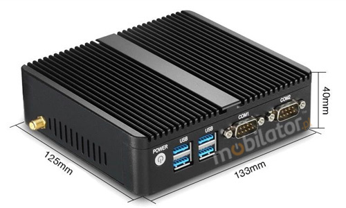 Wzmocniony mini Komputer Przemysowy Fanless MiniPC yBOX GX30 - 3215U v.3 wymiary maly przenosny wygodny com rs232 mobilator szybki 2 lan rj45