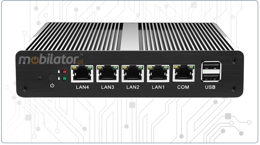 Wzmocniony Bezwentylatorowy Komputer Przemysowy z 4-ema kartami sieciowymi LAN - MiniPC yBOX-X34 - J1900 tylni panel vga intel mobilator wzmocniony szybki 4x lan rj45
