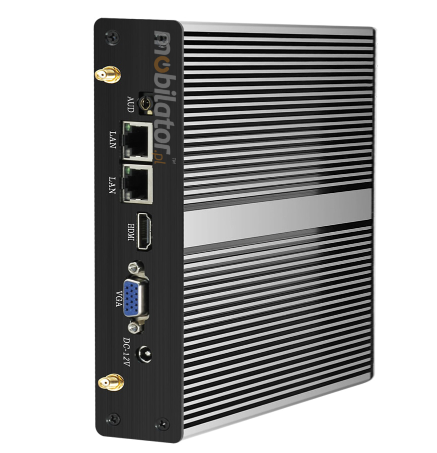 miniPC yBOX X34 (2x LAN, 2x COM) - wzmocniony mini komputer przemysowy z chodzeniem pasywnym do sterowania procesami produkcyjnymi pasywny vga intel mobilator wzmocniony szybki lan rj45
