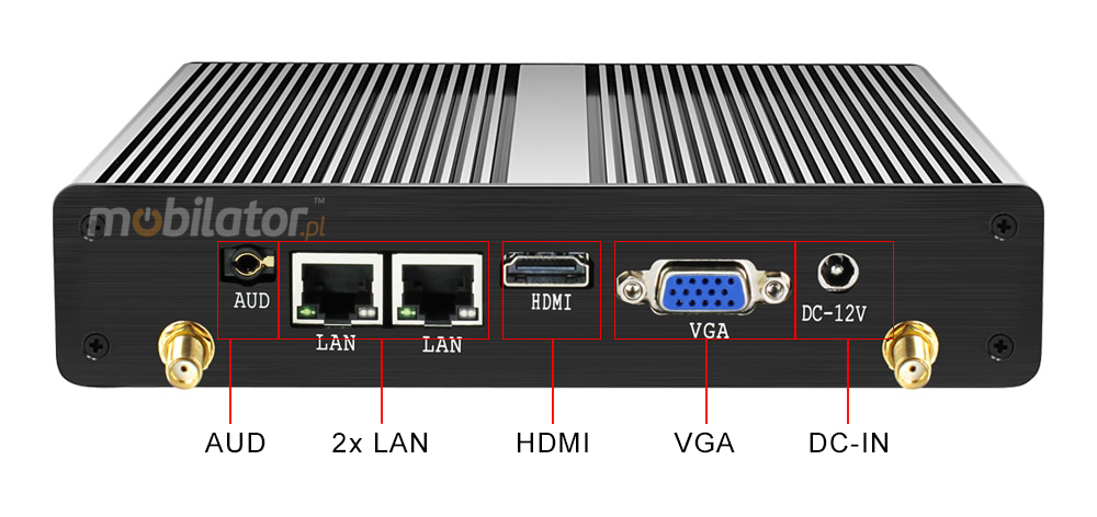Bezwentylatorowy mini komputer przemysowy do sterowania procesami produkcyjnymi - miniPC yBOX X34 (2xLAN, 2xCOM) - pasywny vga intel mobilator wzmocniony szybki lan rj45
