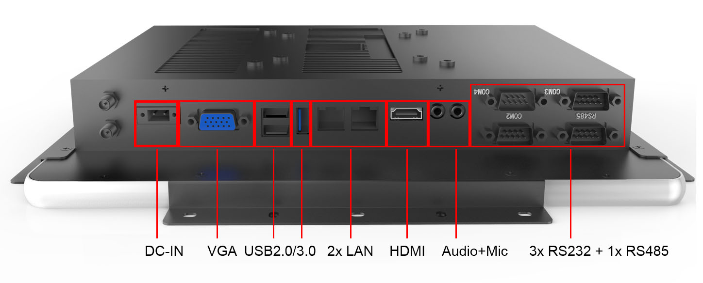 Wzmocniony CTPC043R001D przemysowy komputer panelowy z dotykowym ekranem - z norm odpornoci IP65 na przednia obudow CCETouch Mobilator polska new design przenosny intel solidny