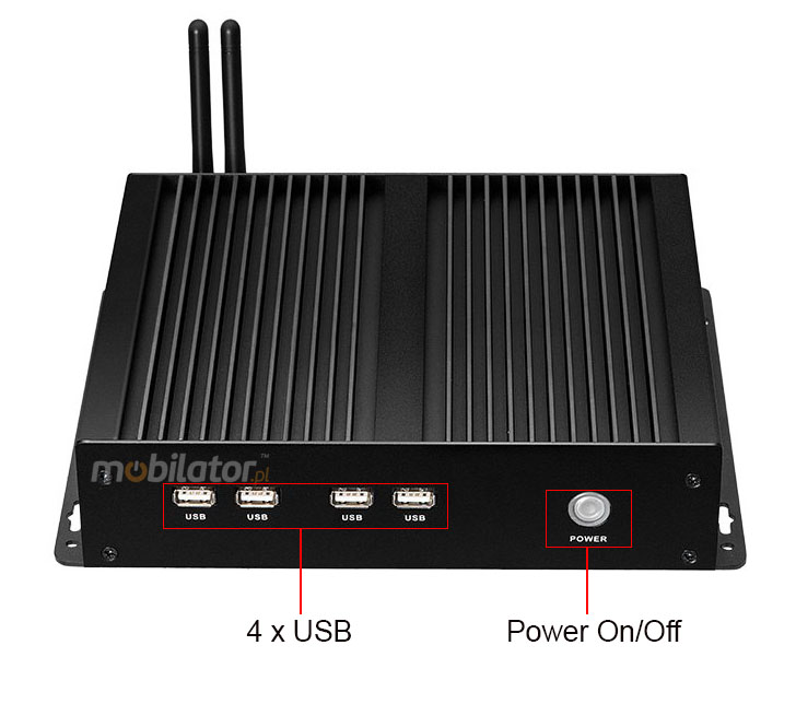Wytrzymay Bezwentylatorowy Mini Komputer Przemysowy z 4-ema portami COM RS232  -  MiniPC yBOX - X26G (4COM) mobilator pl usb lan vga hdmi