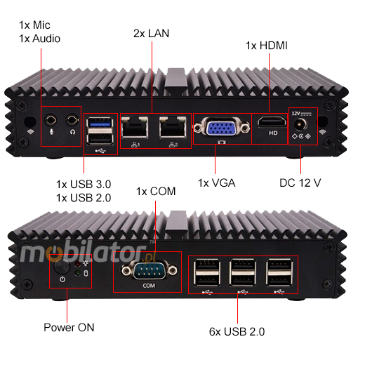 Komputer Przemysowy Fanless MiniPC mBOX Q190SE v.2 mobilator ssd intel celeron