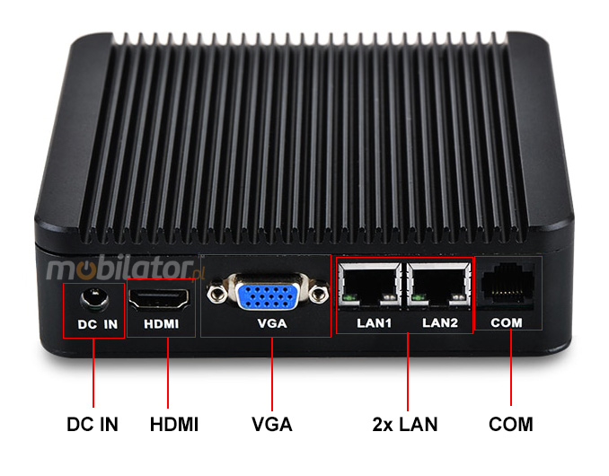 Odporny Komputer przemysowy bezwentylatorowy z 2-oma kartami sieciowymi LAN - MiniPC yBOX-X29(2LAN)-J1900 Barebone tyl panel 2x usb 2.0 vga intel mobilator zlacza szybki 2x lan rj45