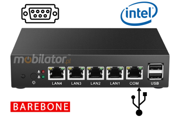 Wzmocniony Bezwentylatorowy Komputer Przemysowy z 4-ema kartami sieciowymi LAN - MiniPC yBOX - X33 (4 LAN)- J1800 Barebone