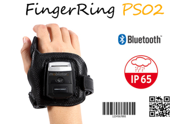 FingerRing PS02 v.2 - mini skaner 2D/1D (Zebra SE2707) + uchwyt w formie rekawicy - czytnik wytrzymay na upadki, wodoodporny wzmocniony mini skaner kodw kreskowych 2D z norm IP65 (USB, Bluetooth)