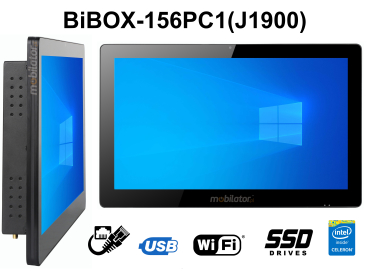 BiBOX-156PC1 (J1900) v.2 - Metalowy panel przemysowy z norm odpornoci IP65 na ekran, WiFi z dyskiem 128GB SSD, (1xLAN, 6xUSB)