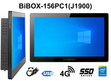 BiBOX-156PC1 (J1900) v.4 - Panel komputerowy z IP65 (odporno woda i py na front urzdenia) z dyskiem SSD 256 GB, technologi 4G (1xLAN, 6xUSB)