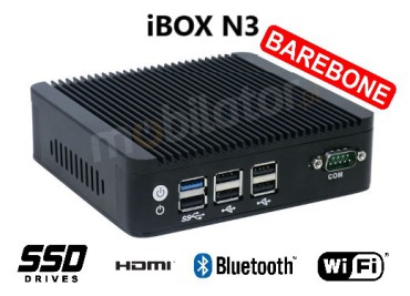 IBOX N3 v.1 BAREBONE - Wytrzymały miniPC z procesorem Intel Celeron, złączami 4x USB 2.0, 2x USB 3.0, 1x RJ-45 COM oraz 2x RJ-45 LAN