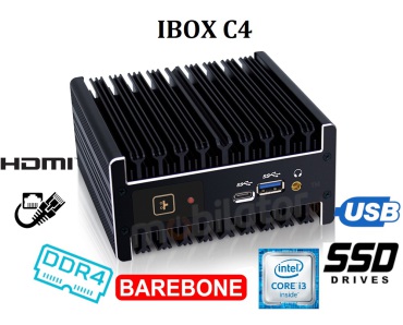 IBOX C4 v.1 - BAREBONE Wytrzymały miniPC z procesorem Intel Core i3, złączami 1x USB 3.0, 1x Audio, 1x c-Typ, 1xmini DP i RJ-45 LAN